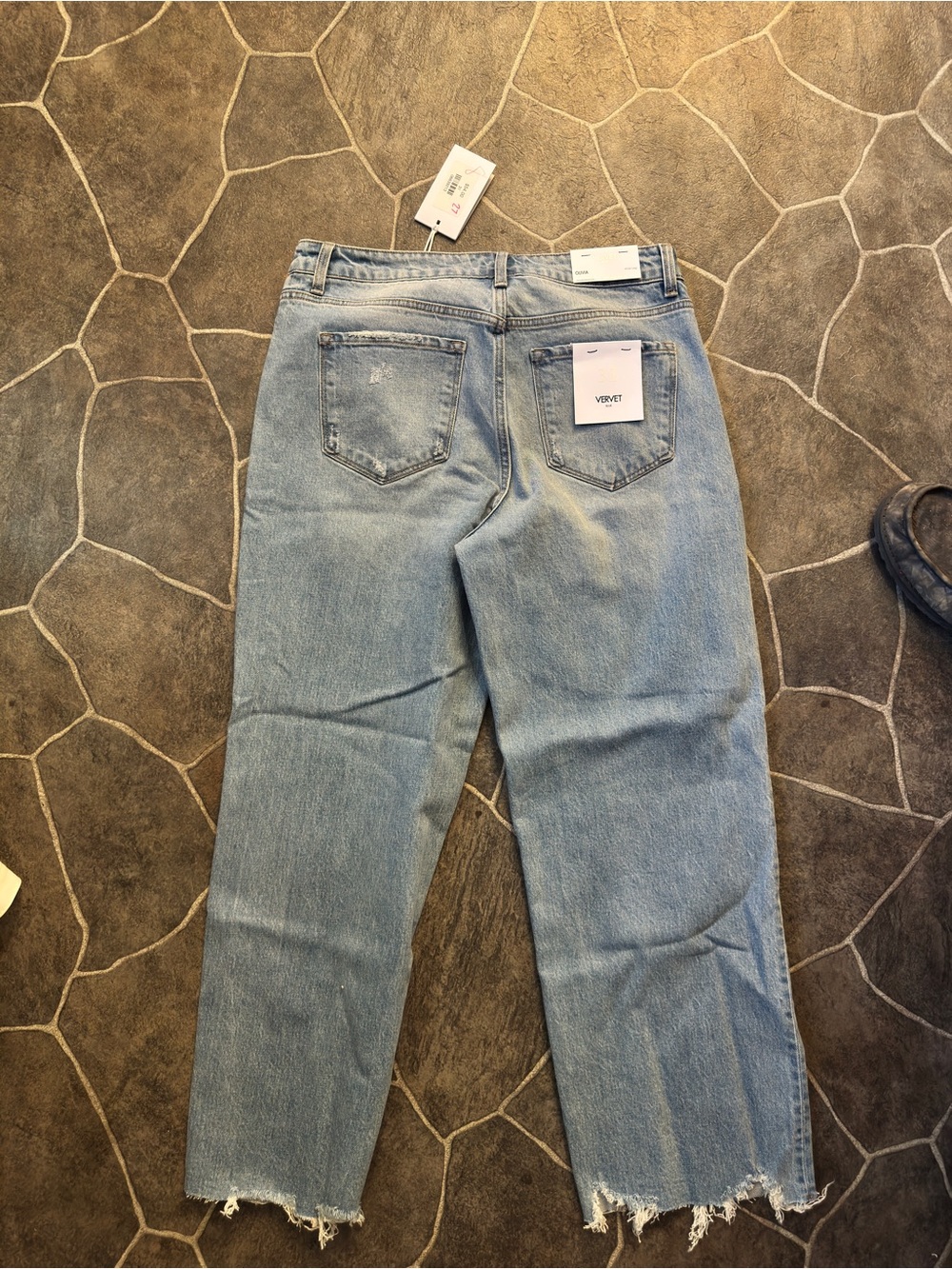 Light Blue Straight-Leg Women's Jeans with Raw Hem - Picture 2 of 2